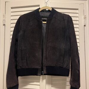 Navy Suede Bomber Jacket